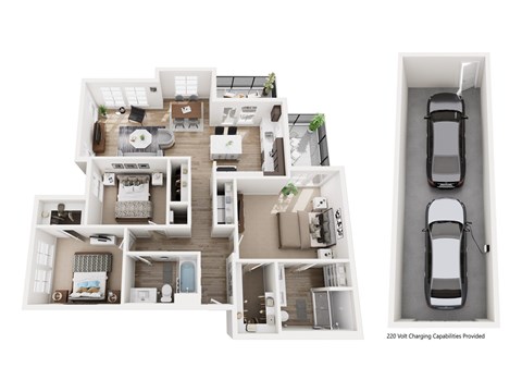 Floor plan for 3 beds, 2 baths, 1347 sqft